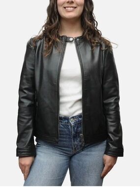 Frye Ladies Black Leather Moto Jacket Size L NWT